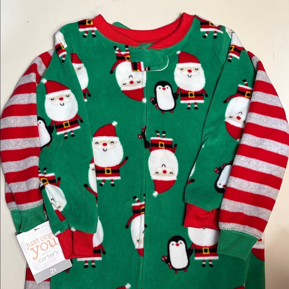 Set of 2 Carter’s Santa Christmas “just one you” 2T infant sleepers pajamas pjs